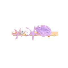 Ocean Style Hair Clip Imitation Pearl Enamel Shell Starfish Duck Billed Clip