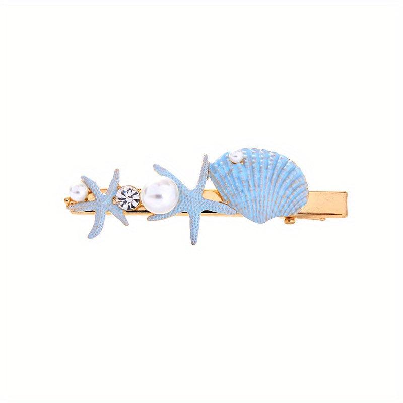 Ocean Style Hair Clip Imitation Pearl Enamel Shell Starfish Duck Billed Clip