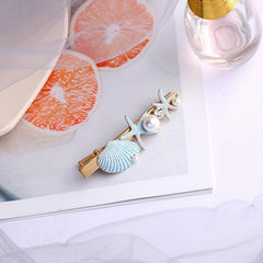 Ocean Style Hair Clip Imitation Pearl Enamel Shell Starfish Duck Billed Clip