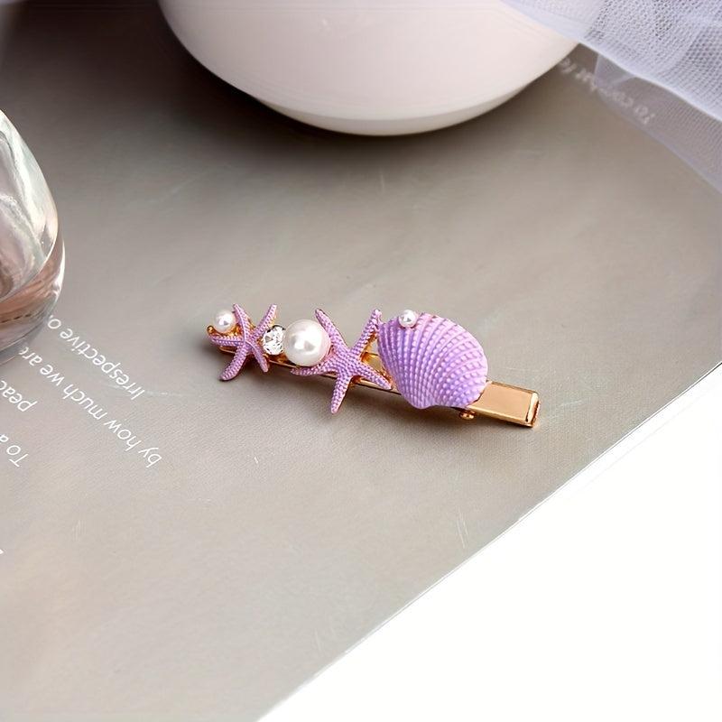 Ocean Style Hair Clip Imitation Pearl Enamel Shell Starfish Duck Billed Clip