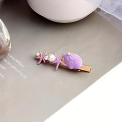 Ocean Style Hair Clip Imitation Pearl Enamel Shell Starfish Duck Billed Clip