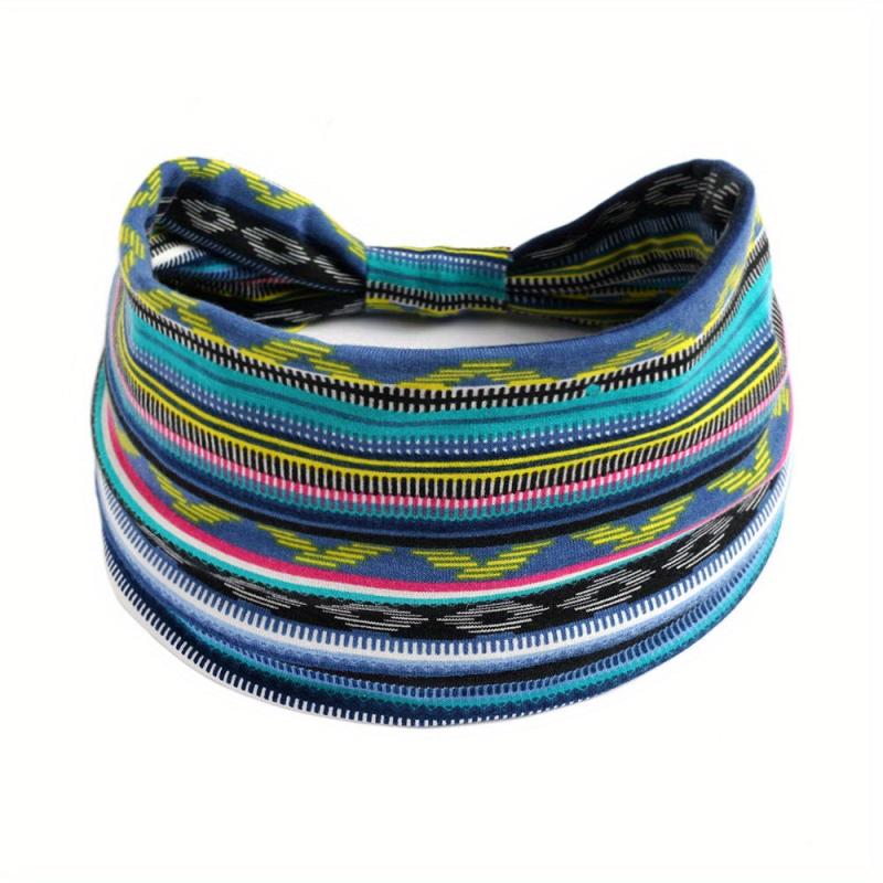 Retro Printed Elastic Bundle Hairband Middle Knotted Cross Sports Yoga Hairband