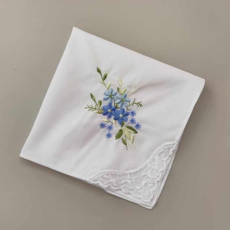 Vintage Linen Handkerchief Floral Embroidery 6pcs