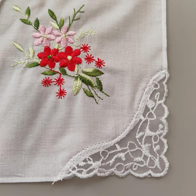 Vintage Linen Handkerchief Floral Embroidery 6pcs