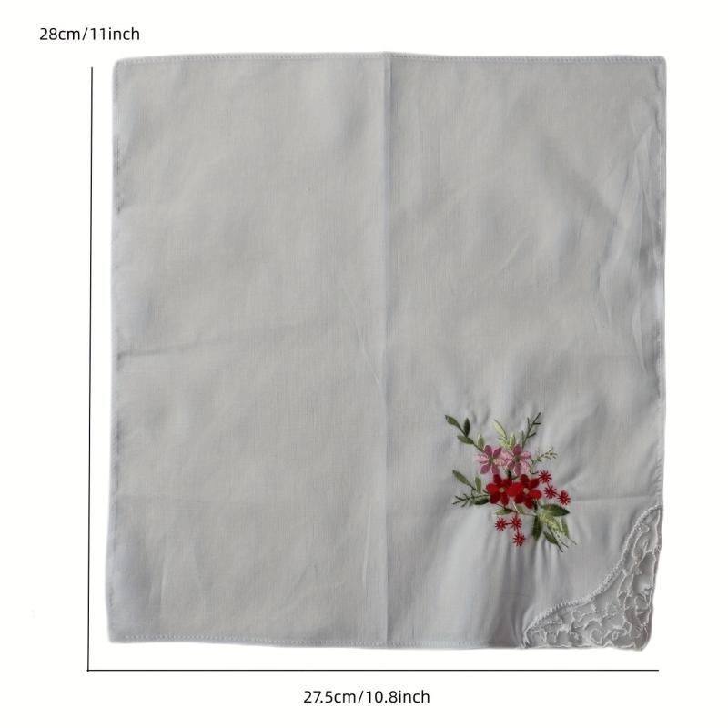 Vintage Linen Handkerchief Floral Embroidery 6pcs