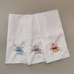 Vintage Linen Handkerchief Floral Embroidery 6pcs