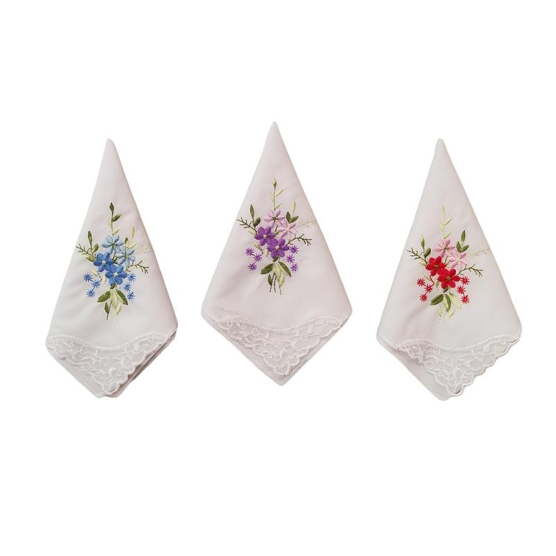 Vintage Linen Handkerchief Floral Embroidery 6pcs