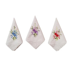Vintage Linen Handkerchief Floral Embroidery 6pcs