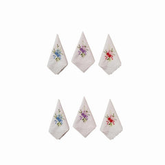 Vintage Linen Handkerchief Floral Embroidery 6pcs