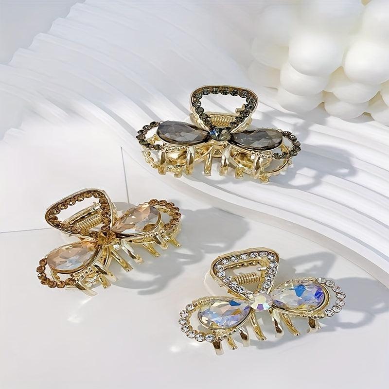 Women Rhinestone Bow Hair Claw Glitter Bowknot Hair Claw Ponytail Holder