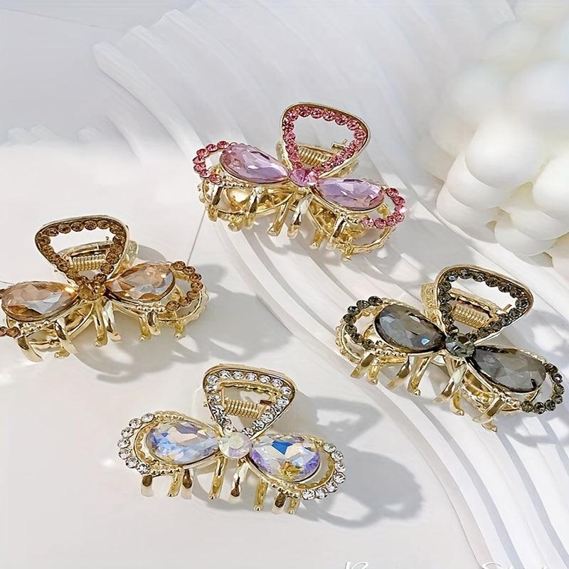 Women Rhinestone Bow Hair Claw Glitter Bowknot Hair Claw Ponytail Holder