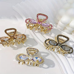 Women Rhinestone Bow Hair Claw Glitter Bowknot Hair Claw Ponytail Holder