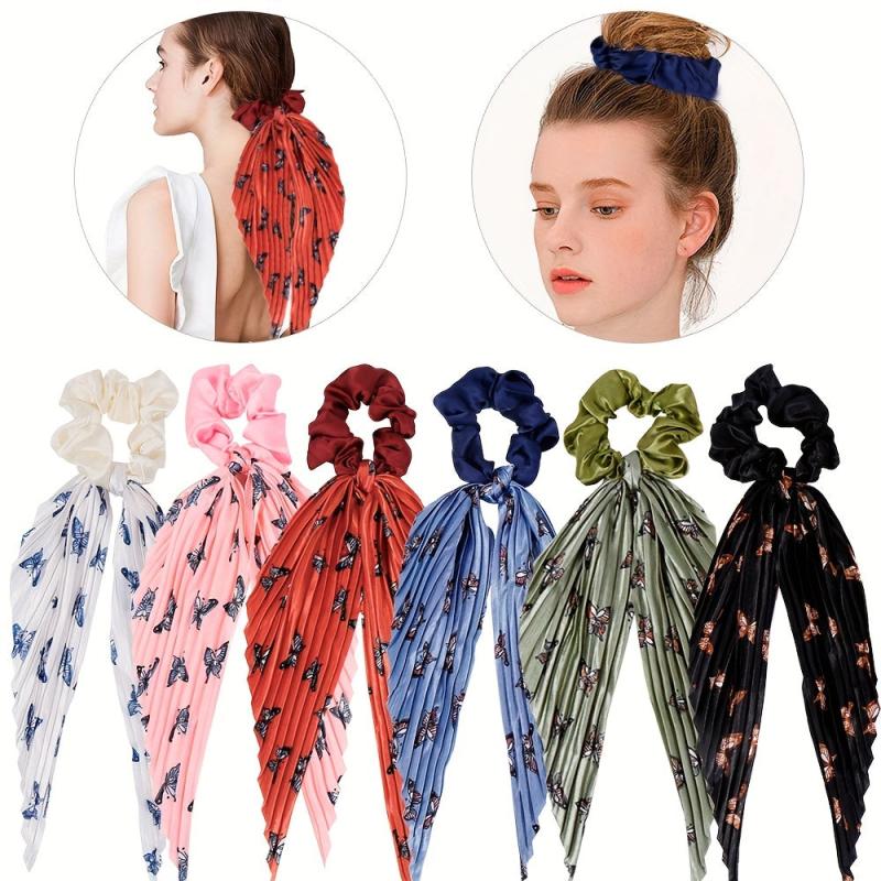 Scrunchie Butterfly Pattern Long Streamer Bowknot Hair Tie Ponytail Hair Rope
