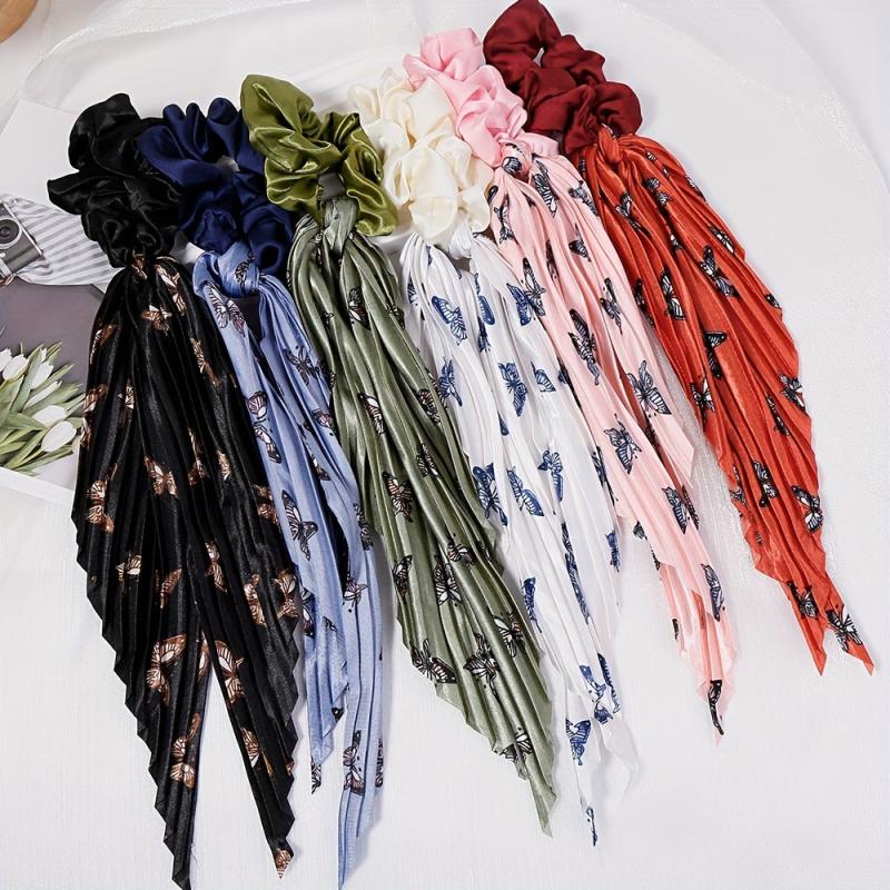 Scrunchie Butterfly Pattern Long Streamer Bowknot Hair Tie Ponytail Hair Rope