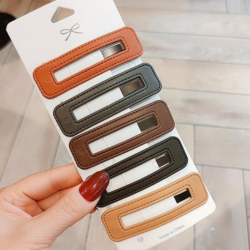 5pcs Square PU Leather Hair Clip Barrette Hair Accessories
