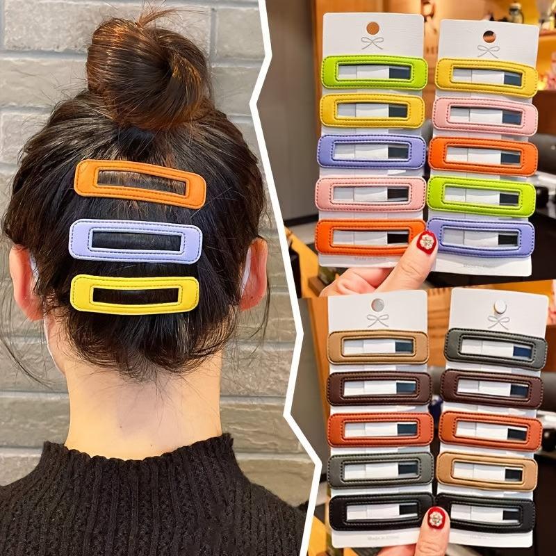 5pcs Square PU Leather Hair Clip Barrette Hair Accessories