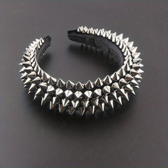Punk Rivet Decor Headband Wide Head Hoop Headdress Padded Hair Band