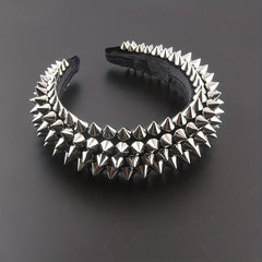 Punk Rivet Decor Headband Wide Head Hoop Headdress Padded Hair Band