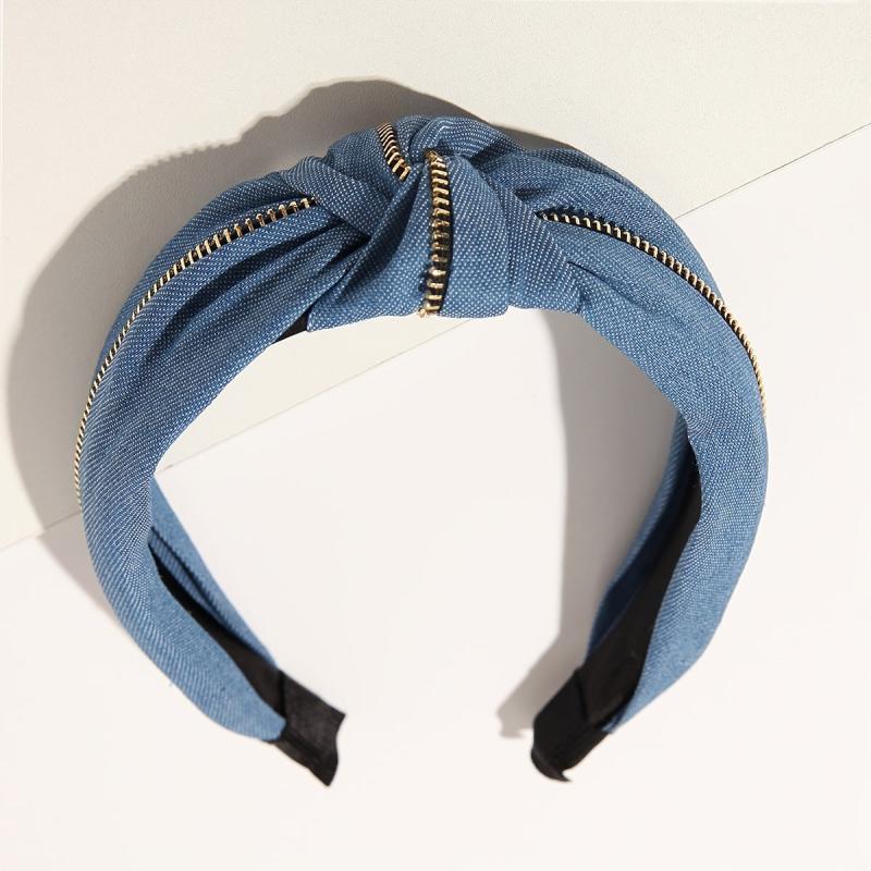Women Jeans Zipper Headbands With Twist Knot Wide Turban Headwraps Hair Band