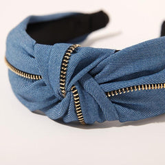 Women Jeans Zipper Headbands With Twist Knot Wide Turban Headwraps Hair Band