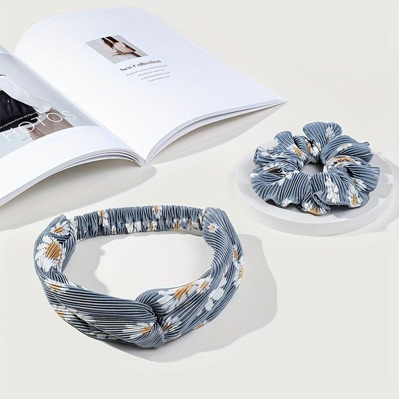 Daisy Print Pleated Headband Scrunchies Hair Tie Sweet Hair Rope Ponytail Holder