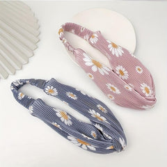 Daisy Print Pleated Headband Scrunchies Hair Tie Sweet Hair Rope Ponytail Holder