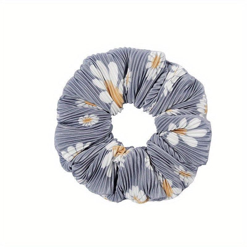 Daisy Print Pleated Headband Scrunchies Hair Tie Sweet Hair Rope Ponytail Holder