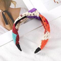 Knit Flower Headband Boho Style Head Hoop Metal Headdress For Women Girls