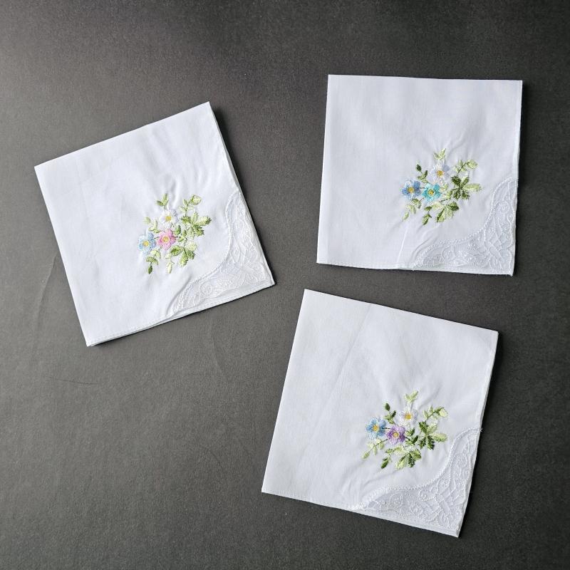 3PCS 60S Embroidered Handkerchief Lace Butterfly Wedding Hankies