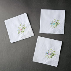 3PCS 60S Embroidered Handkerchief Lace Butterfly Wedding Hankies