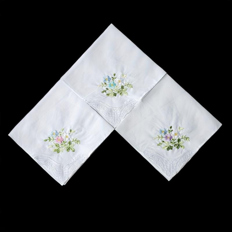 3PCS 60S Embroidered Handkerchief Lace Butterfly Wedding Hankies