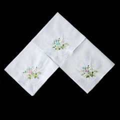 3PCS 60S Embroidered Handkerchief Lace Butterfly Wedding Hankies
