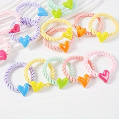 5pcs Candy Heart Hair Tie Elastic Hair Rope Sweet Hair Ring Ponytail Holder