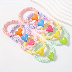 5pcs Candy Heart Hair Tie Elastic Hair Rope Sweet Hair Ring Ponytail Holder