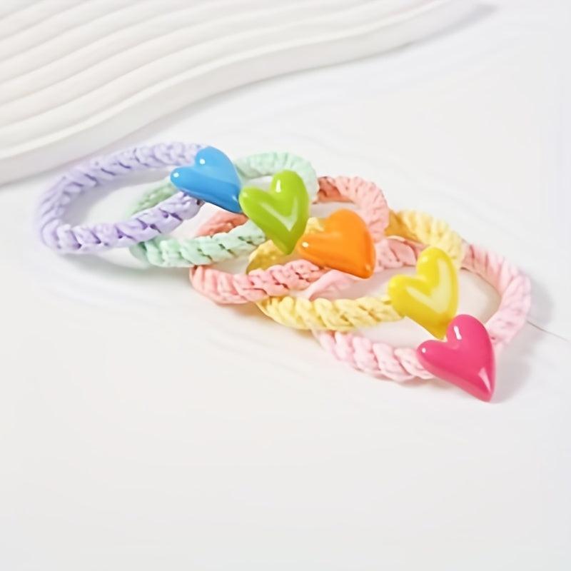 5pcs Candy Heart Hair Tie Elastic Hair Rope Sweet Hair Ring Ponytail Holder