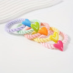 5pcs Candy Heart Hair Tie Elastic Hair Rope Sweet Hair Ring Ponytail Holder