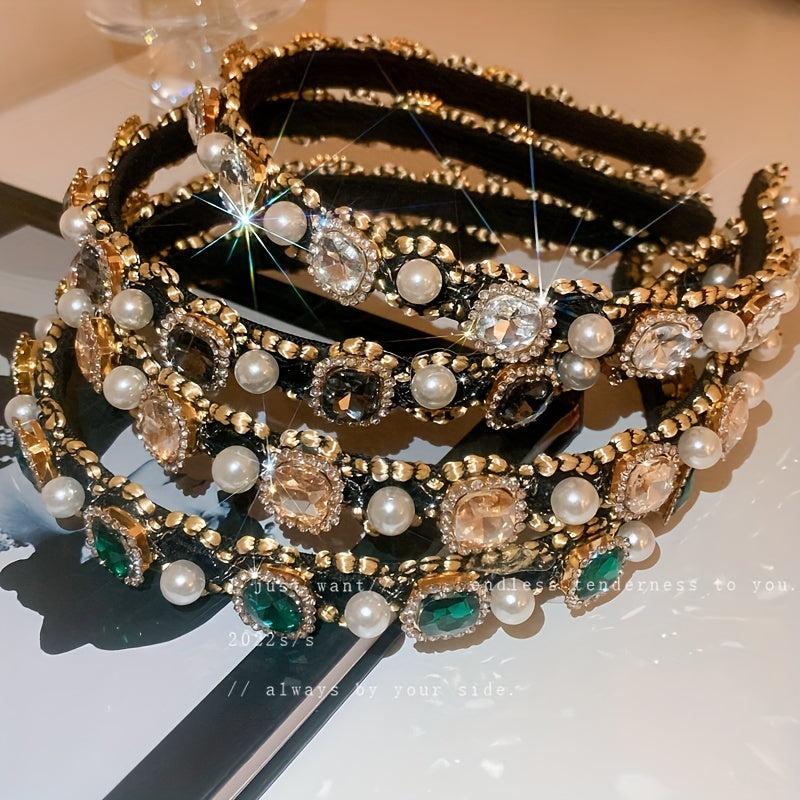 Faux Pearl Inlaid Rhinestone Headband Vintage Hair Accessories
