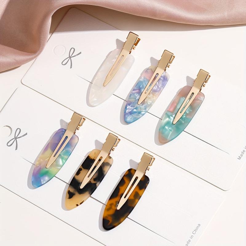 6pcs Acetate Hair Clip Seamless Side Clip Plaid Pattern Headwear