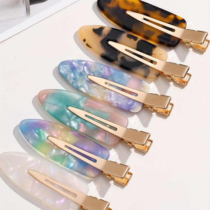 6pcs Acetate Hair Clip Seamless Side Clip Plaid Pattern Headwear