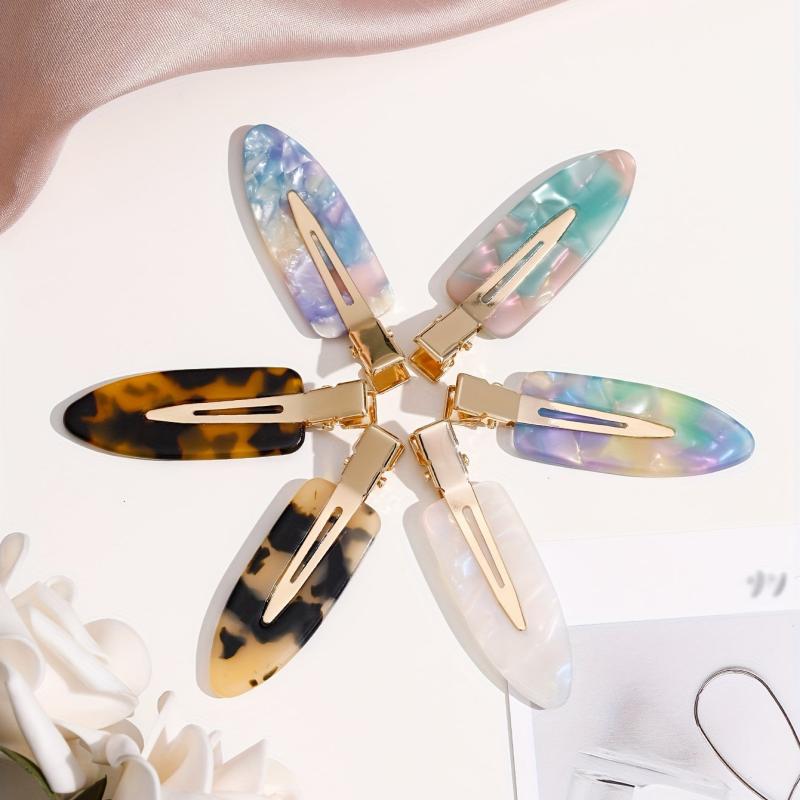 6pcs Acetate Hair Clip Seamless Side Clip Plaid Pattern Headwear