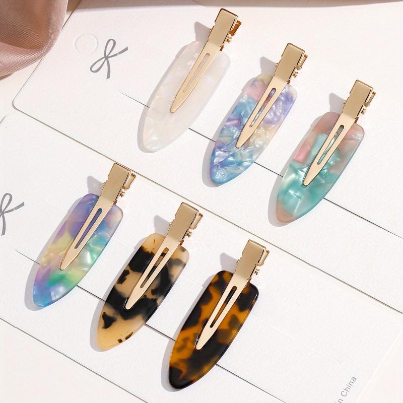 6pcs Acetate Hair Clip Seamless Side Clip Plaid Pattern Headwear
