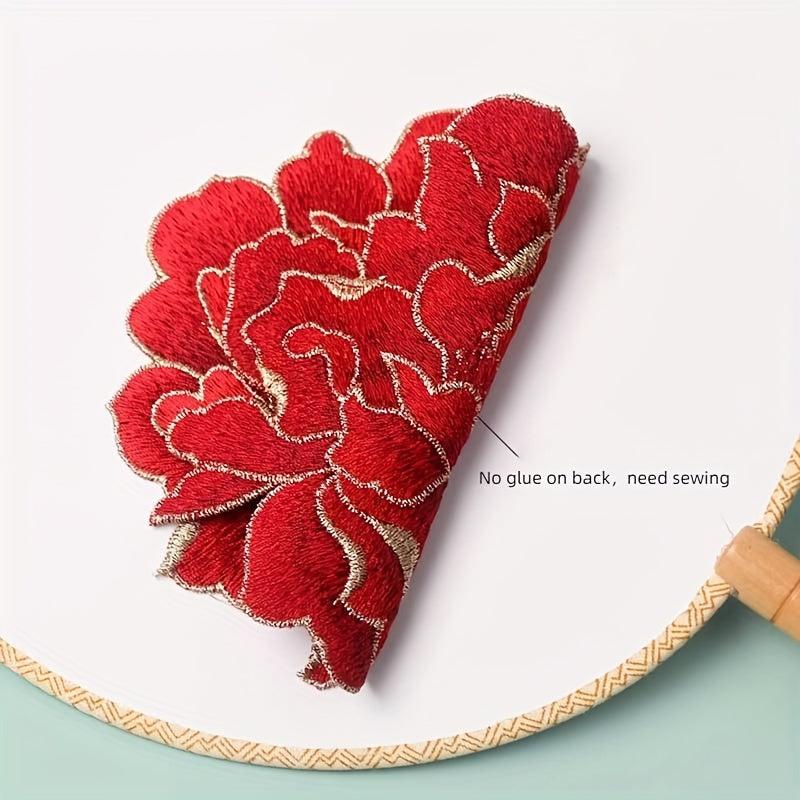 Peony Floral Sewing Patches Embroidered Appliques DIY Clothing Jackets