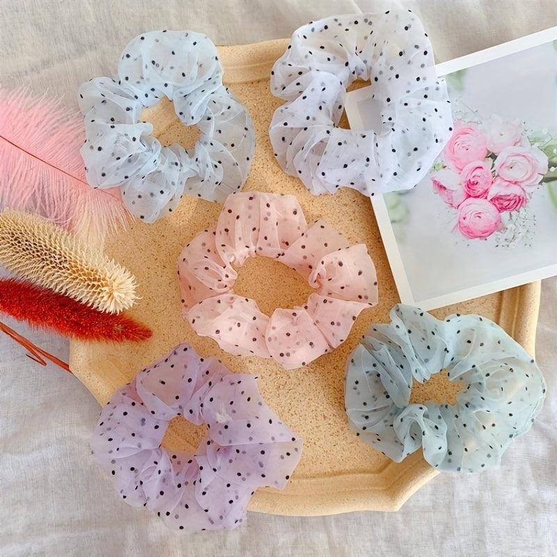 Dotted Mesh Scrunchie Headrope Elastic Ponytail Hair Tie
