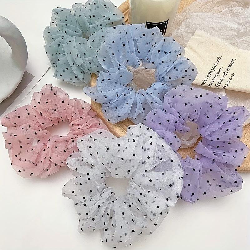 Dotted Mesh Scrunchie Headrope Elastic Ponytail Hair Tie
