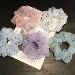 Dotted Mesh Scrunchie Headrope Elastic Ponytail Hair Tie