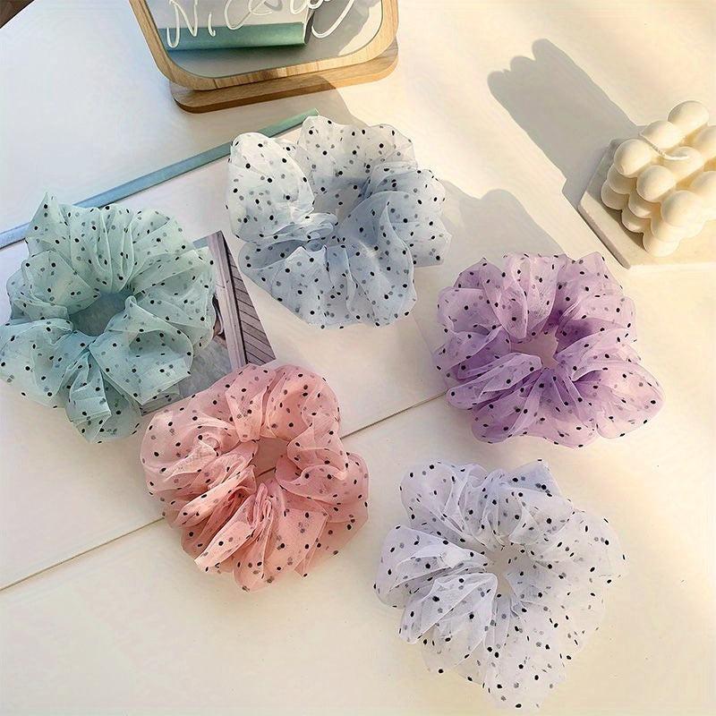 Dotted Mesh Scrunchie Headrope Elastic Ponytail Hair Tie