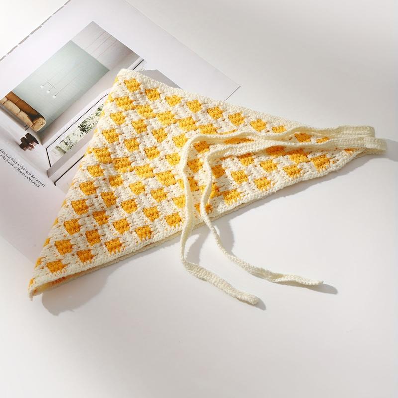 Checkered Crochet Bandana Plaid Triangle Headband Women's Knitted Hair Band