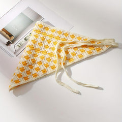 Checkered Crochet Bandana Plaid Triangle Headband Women's Knitted Hair Band