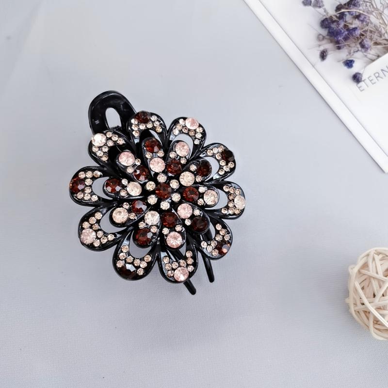 Vintage Crystal Flower Hair Claw Clip Fancy Barrette