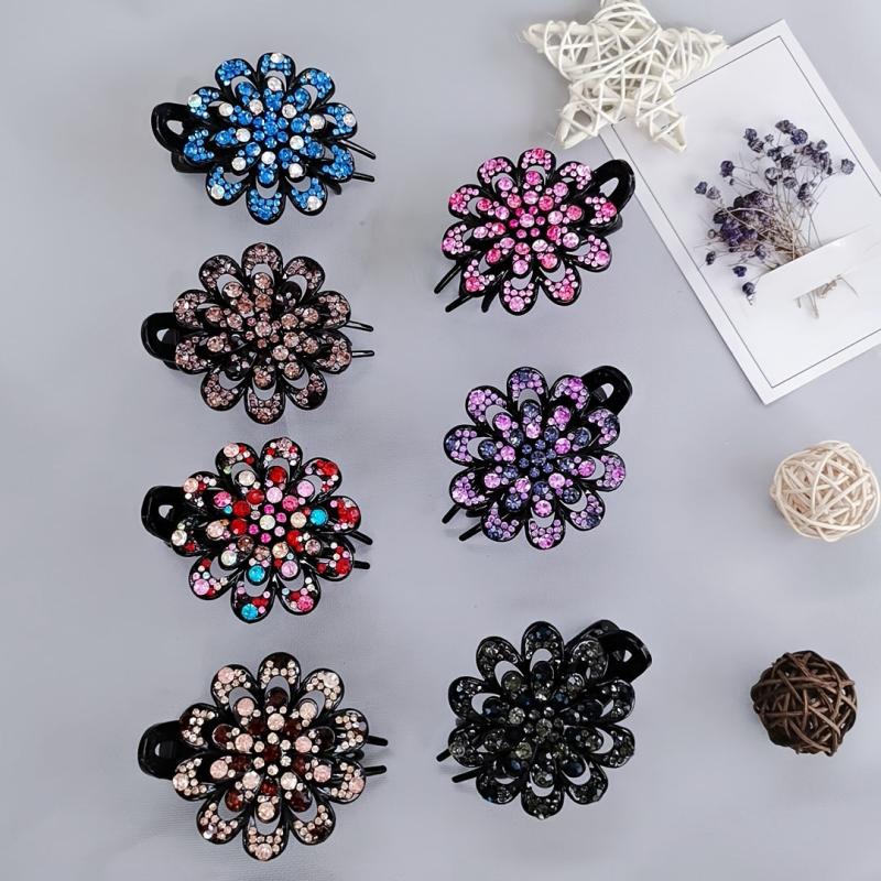 Vintage Crystal Flower Hair Claw Clip Fancy Barrette